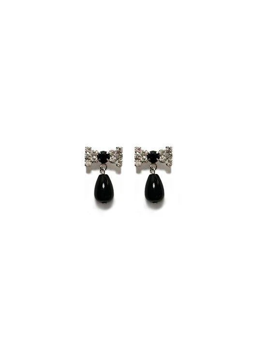 商品LOVE ME MONSTER|Cubic Ribbon N Onyx Earrings,价格¥499,第1张图片