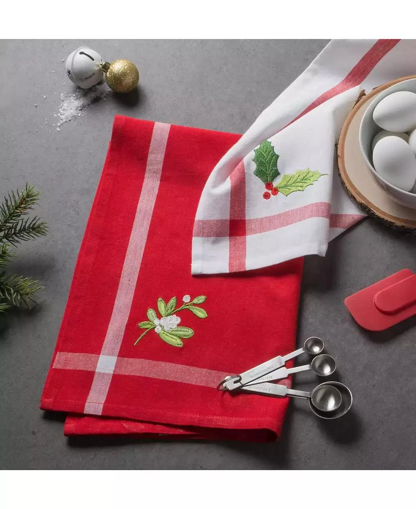 Stripe Holly Mistletoe Holiday embroidered Dishtowel Set 商品