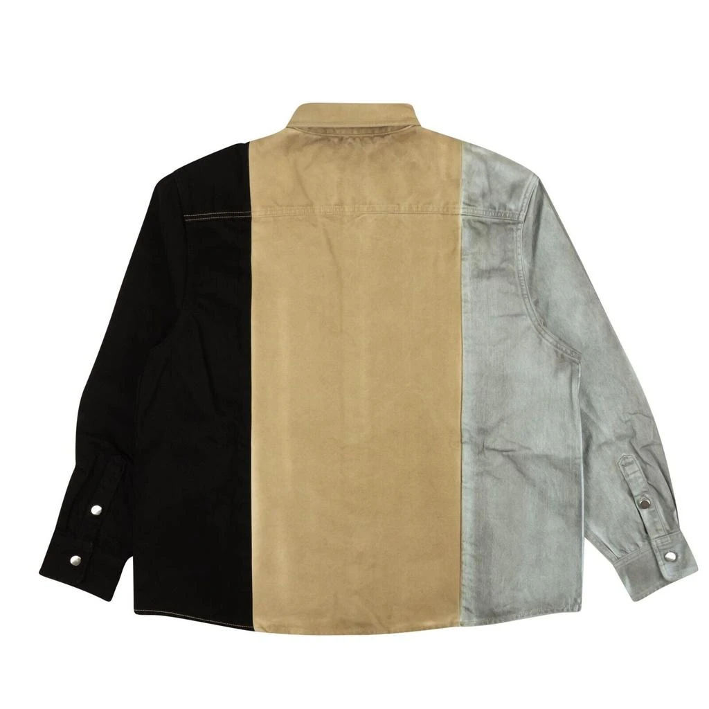 商品424 ON FAIRFAX|424 On Fairfax Oversized Colorblock Denim Shirt - Gray/Black/Brown,价格¥588,第2张图片详细描述