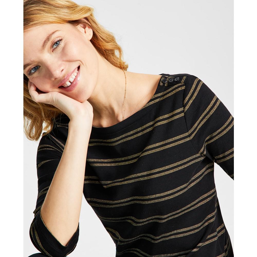 商品Charter Club|Women's Merry Stripe Metallic Top, Created for Macy's,价格¥186,第5张图片详细描述