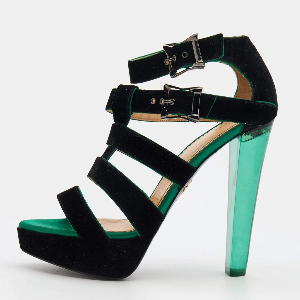 商品[二手商品] Charlotte Olympia|Charlotte Olympia Black Velvet Hortencia Strappy Platform Sandals Size 39,价格¥1207,第1张图片