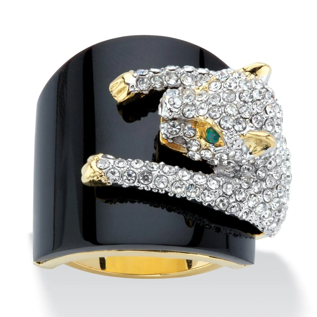 商品Palm Beach Jewelry|Genuine Black Onyx and Crystal 14k GP Leopard Ring,价格¥704,第1张图片