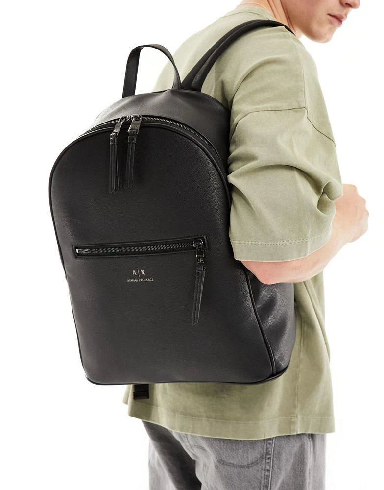 商品Armani Exchange|Armani Exchange logo faux leather backpack in black,价格¥1187,第1张图片