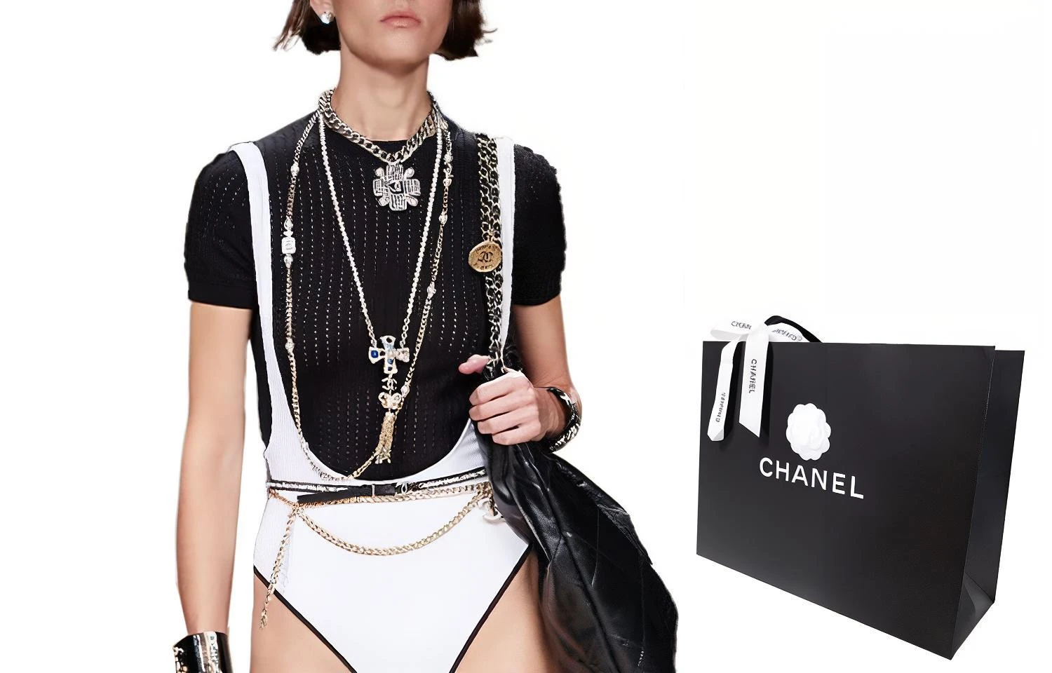 商品[国内直发] Chanel|香奈儿 SS22 纯色短袖T恤针织衫 女款 黑色,价格¥9475,第5张图片详细描述