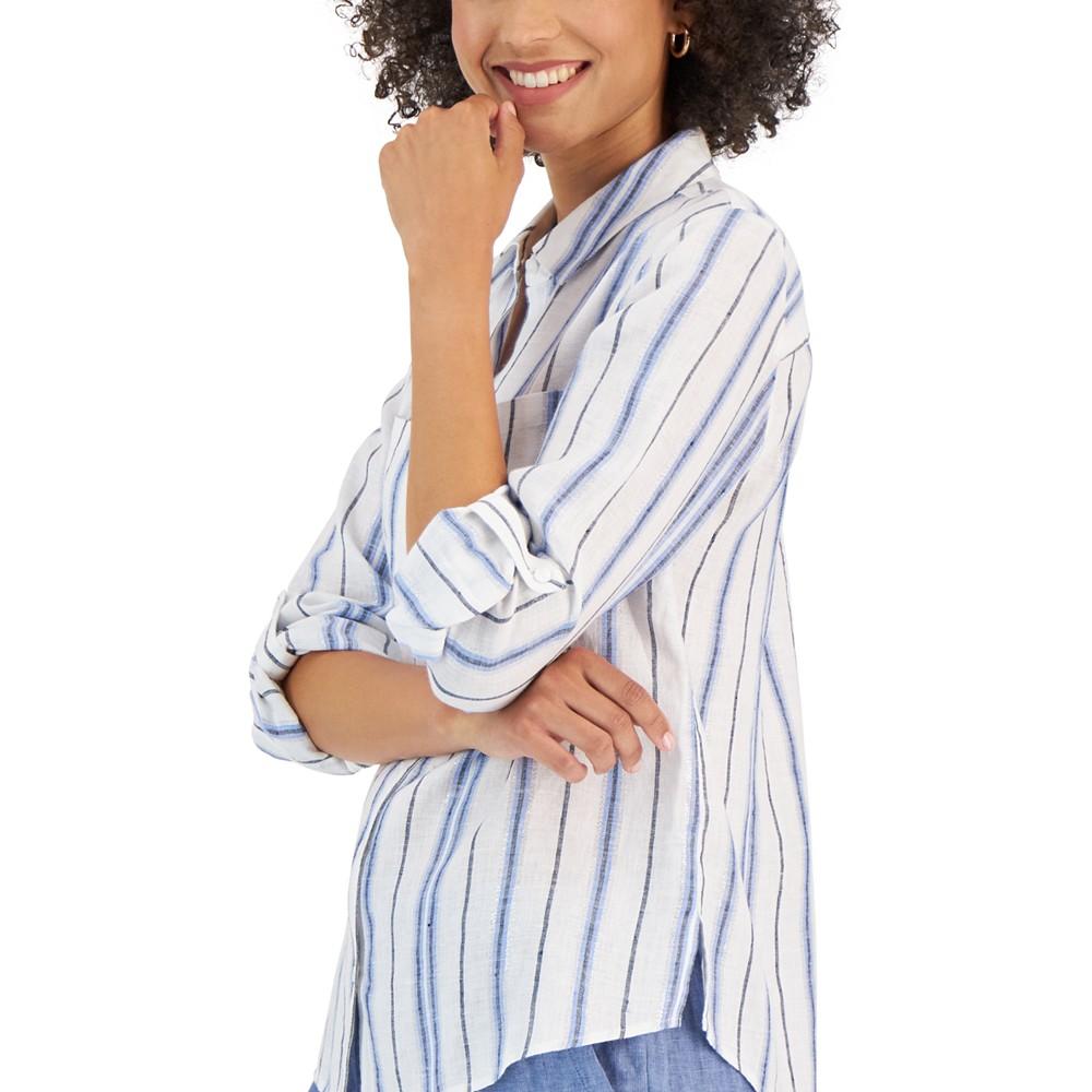 Women's Linen Metallic-Stripe Shirt, Created for Macy's商品第3张图片规格展示