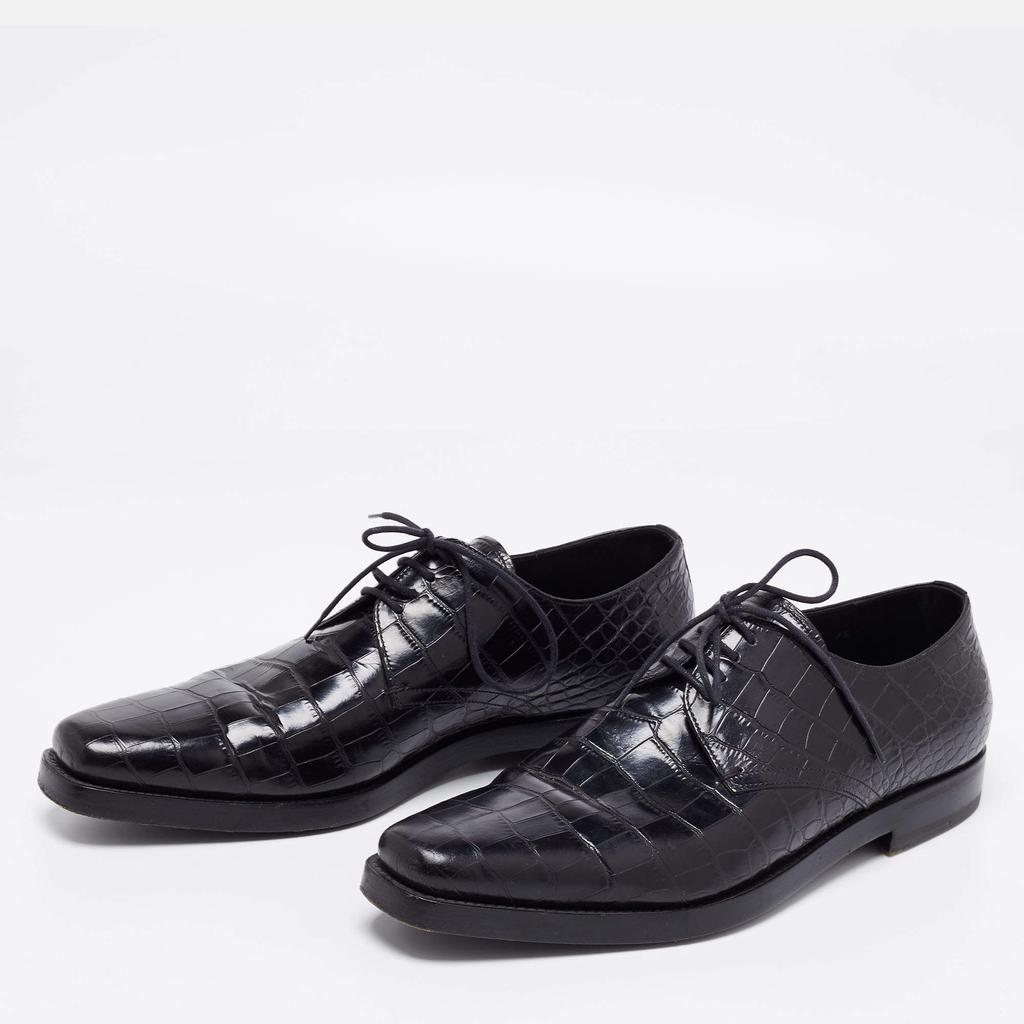 Prada Black Croc Embossed Leather Derby Size 40.5商品第2张图片规格展示