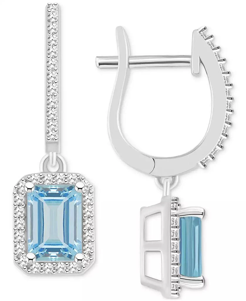 商品Macy's|Aquamarine (1-3/4 ct. t.w.) & Diamond (1/3 ct. t.w.) Halo Leverback Drop Earrings in Sterling Silver,价格¥6110,第1张图片