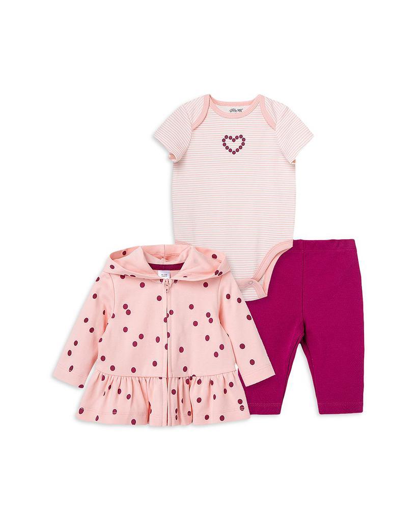 商品Little Me|Girls' Dot Print Hoodie, Striped Bodysuit & Solid Pants Set - Baby,价格¥281,第1张图片