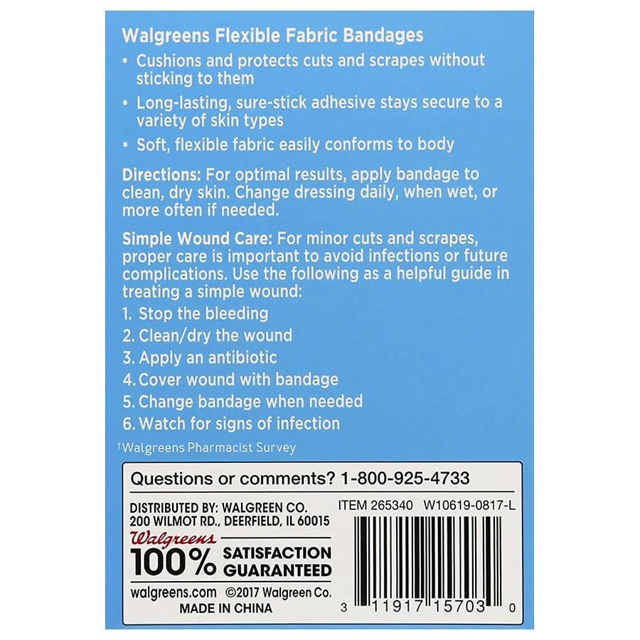 商品Walgreens|Flexible Fabric Bandages 3/4 in x 3 in,价格¥30,第2张图片详细描述