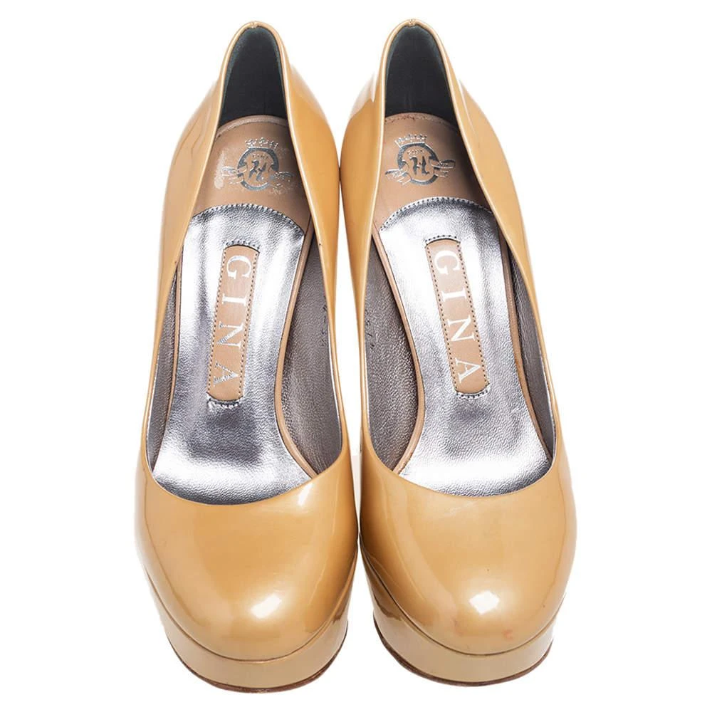 商品[二手商品] Gina|Gina Beige Patent Leather Round Toe Platform Pumps Size 36.5,价格¥1033,第3张图片详细描述