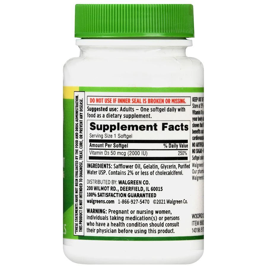 商品Walgreens|Vitamin D3 50 mcg Softgels (440 days),价格¥291,第3张图片详细描述