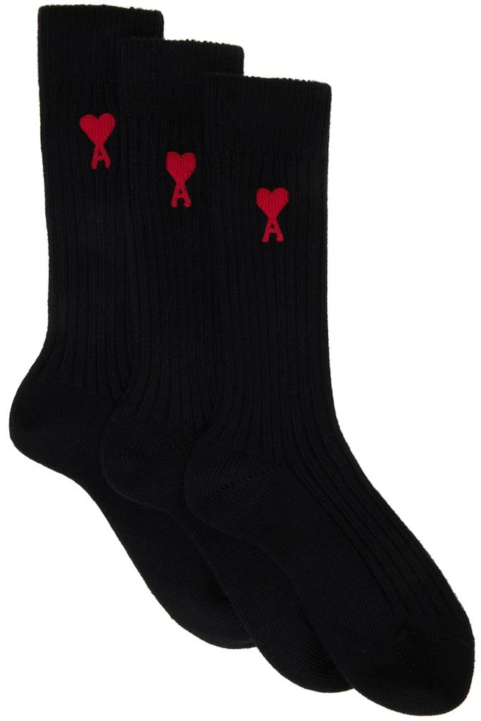 商品AMI|Three-Pack Black Ami de Cœur Socks,价格¥1191,第1张图片