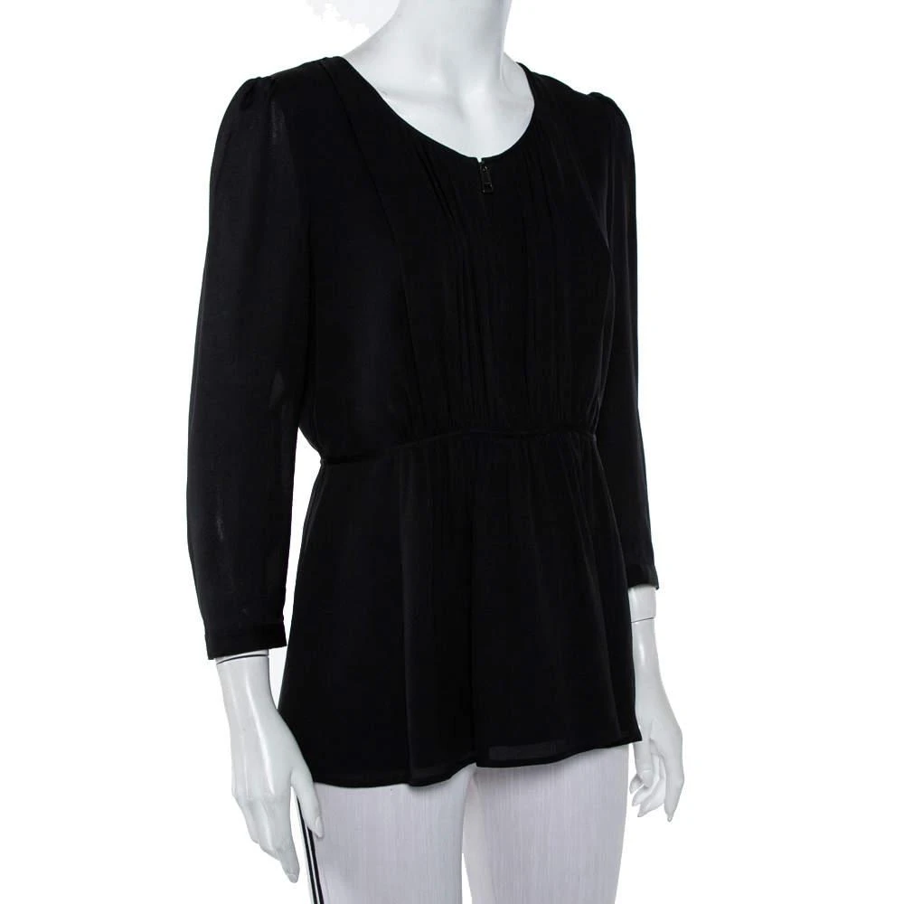 商品[二手商品] Burberry|Burberry Black Silk Gathered Detail Zip Front Top M,价格¥1045,第2张图片详细描述