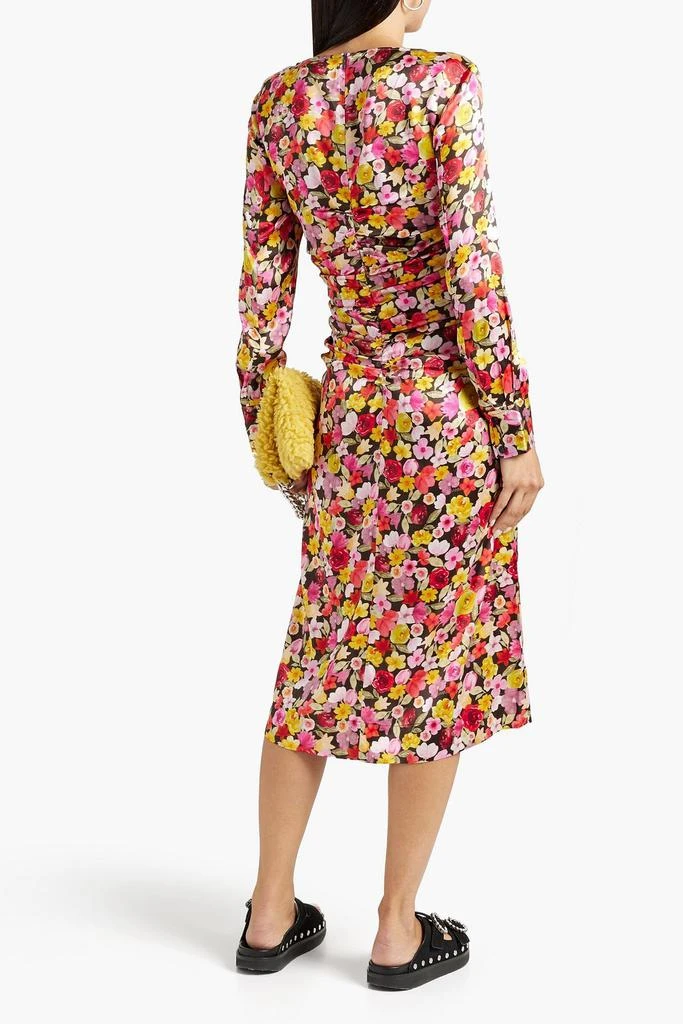 商品Ganni|Ruched floral-print silk-blend satin midi dress,价格¥1459,第3张图片详细描述