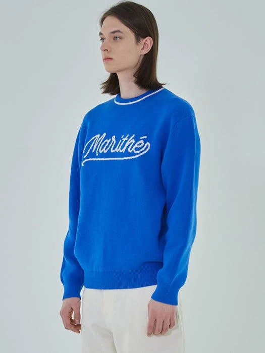 商品Marithe Francois Girbaud|Lettering Knit Top (Blue),价格¥1186,第4张图片详细描述