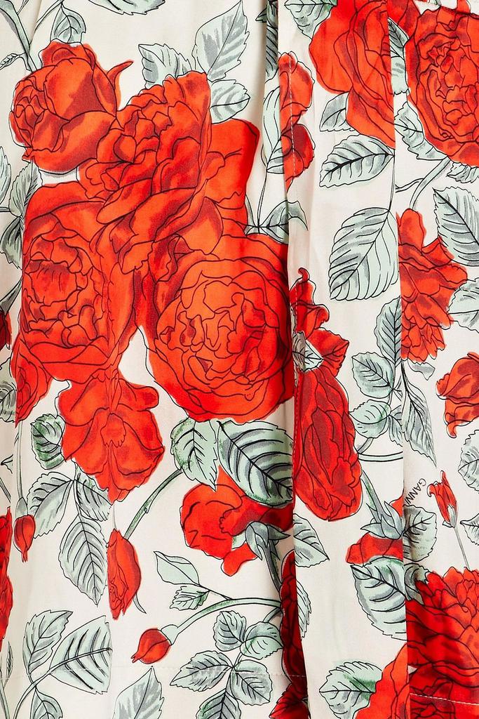 Tie-front floral-print stretch-silk satin blouse商品第4张图片规格展示