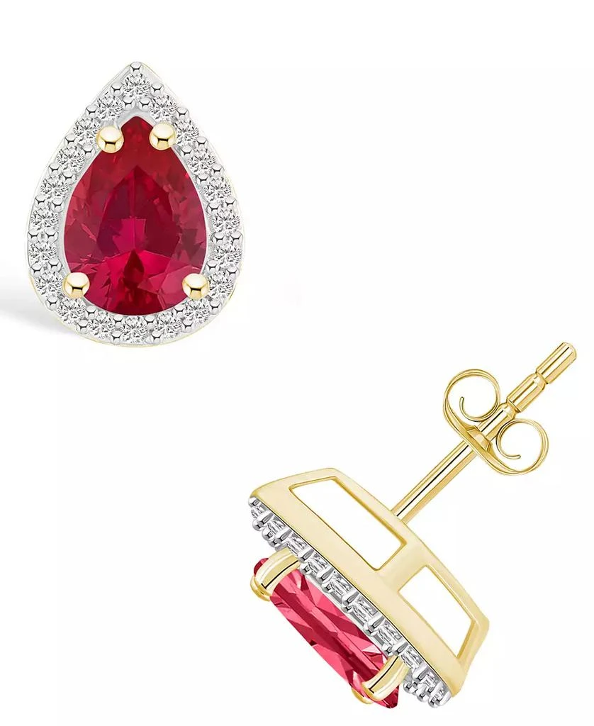 商品Macy's|Lab Grown Ruby (1-1/2 ct. t.w.) and Lab Grown Sapphire (1/5 ct. t.w.) Halo Studs in 10K Yellow Gold,价格¥1730,第1张图片