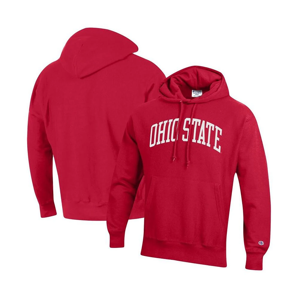 商品CHAMPION|Men's Scarlet Ohio State Buckeyes Big and Tall Reverse Weave Fleece Pullover Hoodie Sweatshirt,价格¥590,第1张图片
