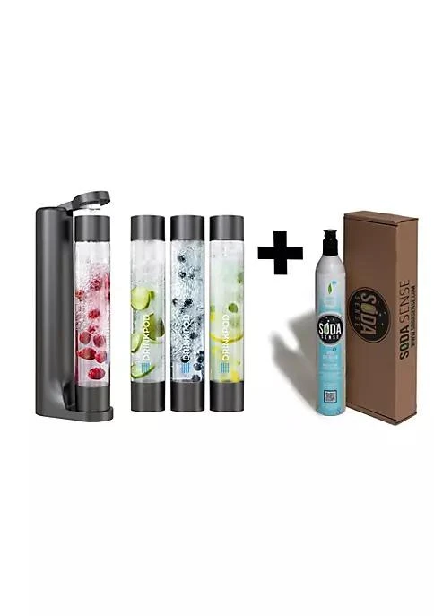 商品Drinkpod|Fizzpod Soda Maker With Co2 Cylinder  Fizzy Drink Machine With 3 Pet Bottles 3 Caps 1 Carbonator Cap And Manual   Make Homemade Sparkle Water Juice Coffee Tea And Cocktail Drinks With Fruit Black,价格¥1112,第1张图片