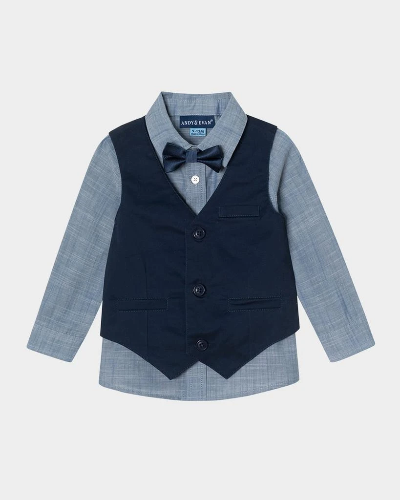 商品Andy & Evan|Boy's Plaid Button Down Bodysuit W/ Vest & Bowtie Set, Size Newborn-24M,价格¥422,第2张图片详细描述