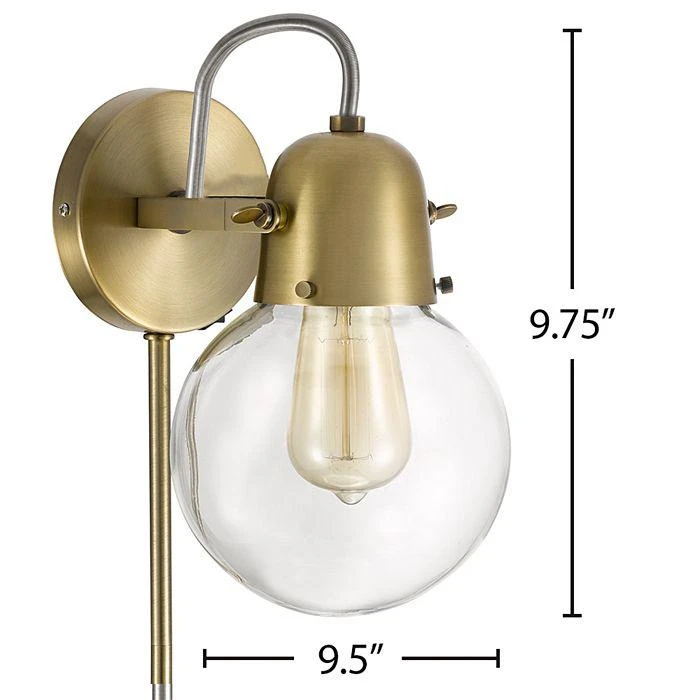 Lighting Mid Century Modern 9.75" Antique Brass Single Glass Globe Plug In Wall Sconce 商品