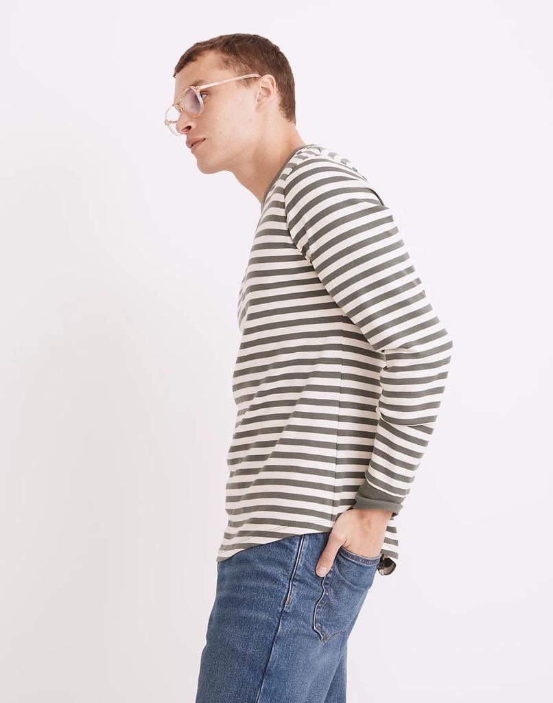 Ribbed Long-Sleeve Relaxed Tee in Stripe商品第2张图片规格展示