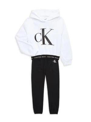 商品Calvin Klein|Little Girl’s 2-Piece Logo Hoodie & Fleece Joggers Set,价格¥250,第1张图片