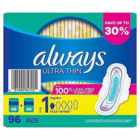 Always Ultra Thin Regular Pads with Flexi-Wings, Unscented, Size 1, 96 ct. 商品