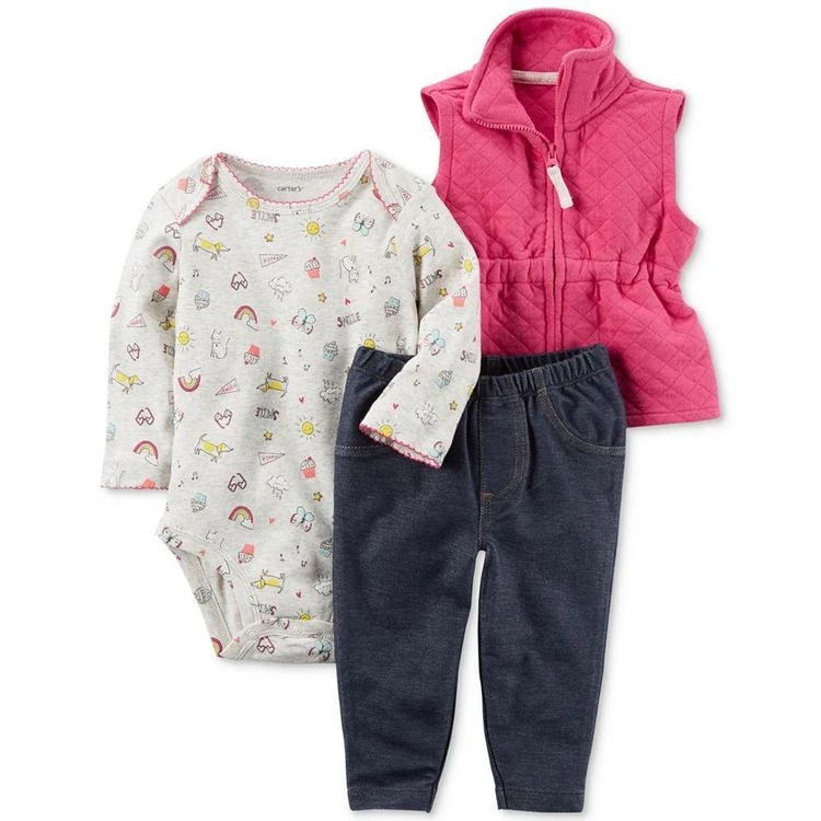 商品Carter's|3-Pc. Quilted Vest, Bodysuit & Jeans Set, Baby Girls (0-24 months),价格¥87,第1张图片