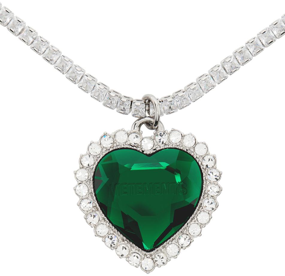 银色 & 绿色 Crystal Heart 项链商品第2张图片规格展示
