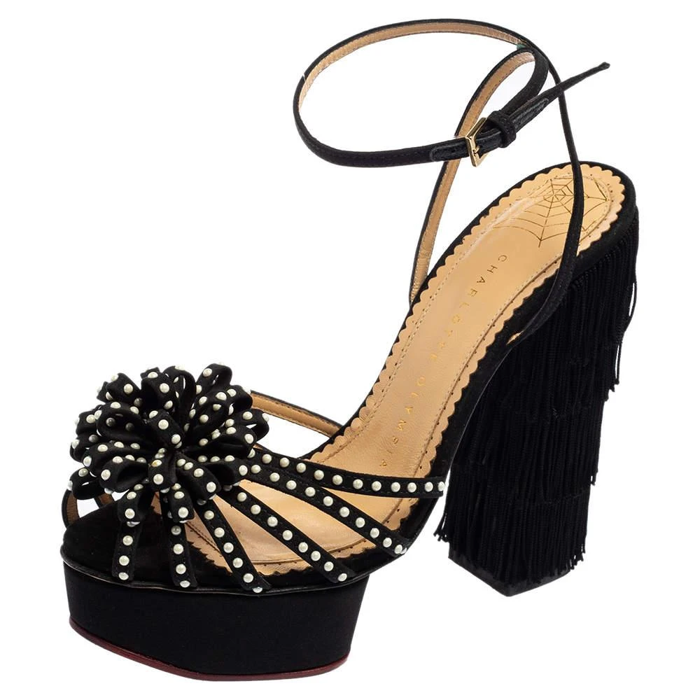 商品[二手商品] Charlotte Olympia|Charlotte Olympia Black Satin Miss Cha Cha Platform Sandals Size 37,价格¥1570,第1张图片