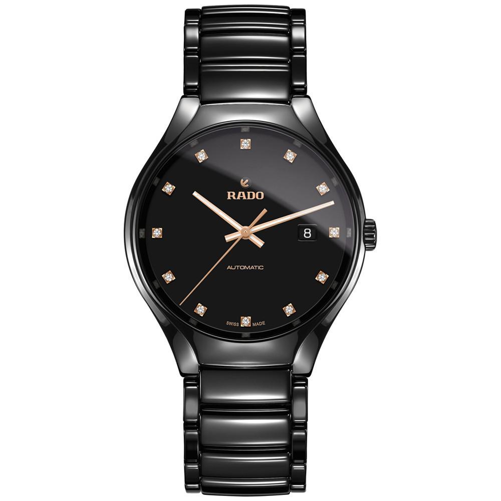 商品Rado|Unisex Swiss Automatic True Diamond (1/8 ct. t.w.) Black Ceramic Bracelet Watch 40mm,价格¥16711,第1张图片