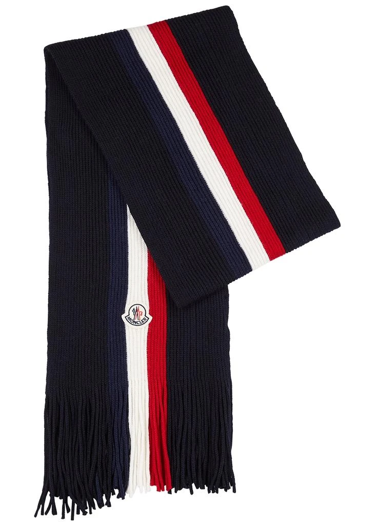 商品Moncler|Navy striped ribbed wool scarf,价格¥1840,第1张图片