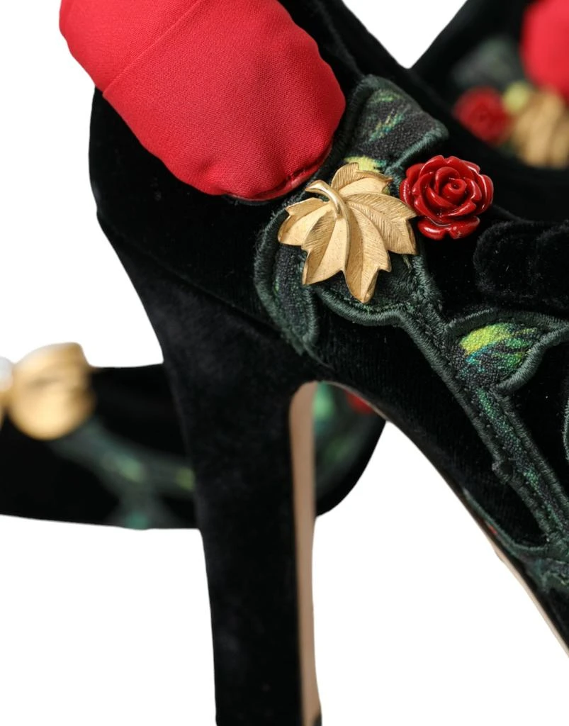 Black Roses Crystal Brooch Mary Jane Shoes 商品