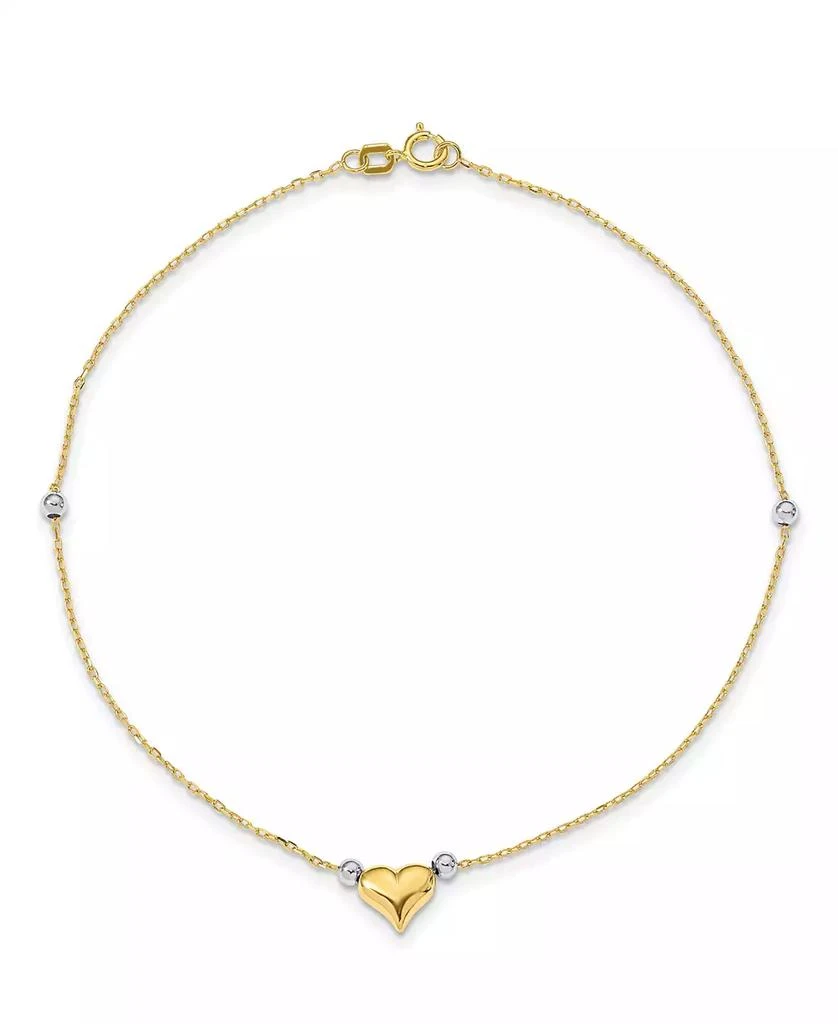 商品Macy's|Puffed Heart with Beads Anklet in 14k Yellow and White Gold,价格¥5901,第1张图片