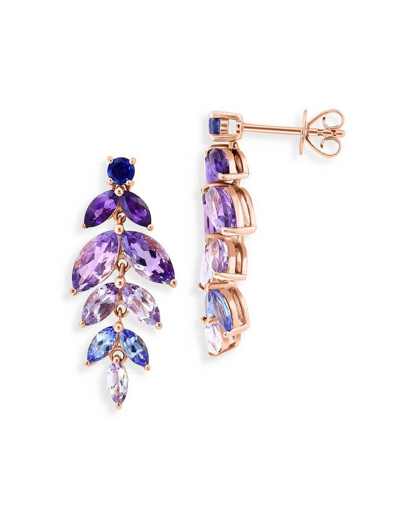 Multi Gemstone Leaf Drop Earrings in 14K Rose Gold 商品