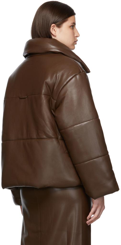 Brown Hide Puffer Vegan Leather Jacket商品第3张图片规格展示