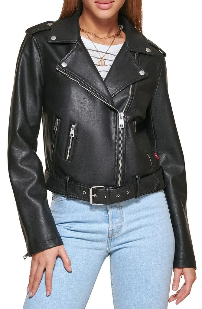 商品Levi's|Faux Leather Fashion Belted Moto Jacket,价格¥410,第1张图片