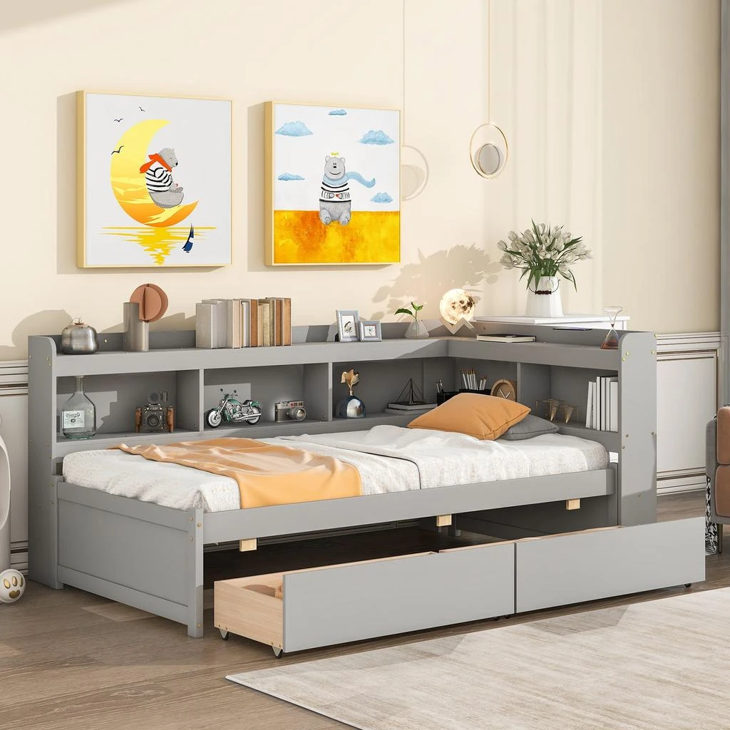 商品Simplie Fun|Twin Bed with L-shaped Bookcases,价格¥6973,第2张图片详细描述