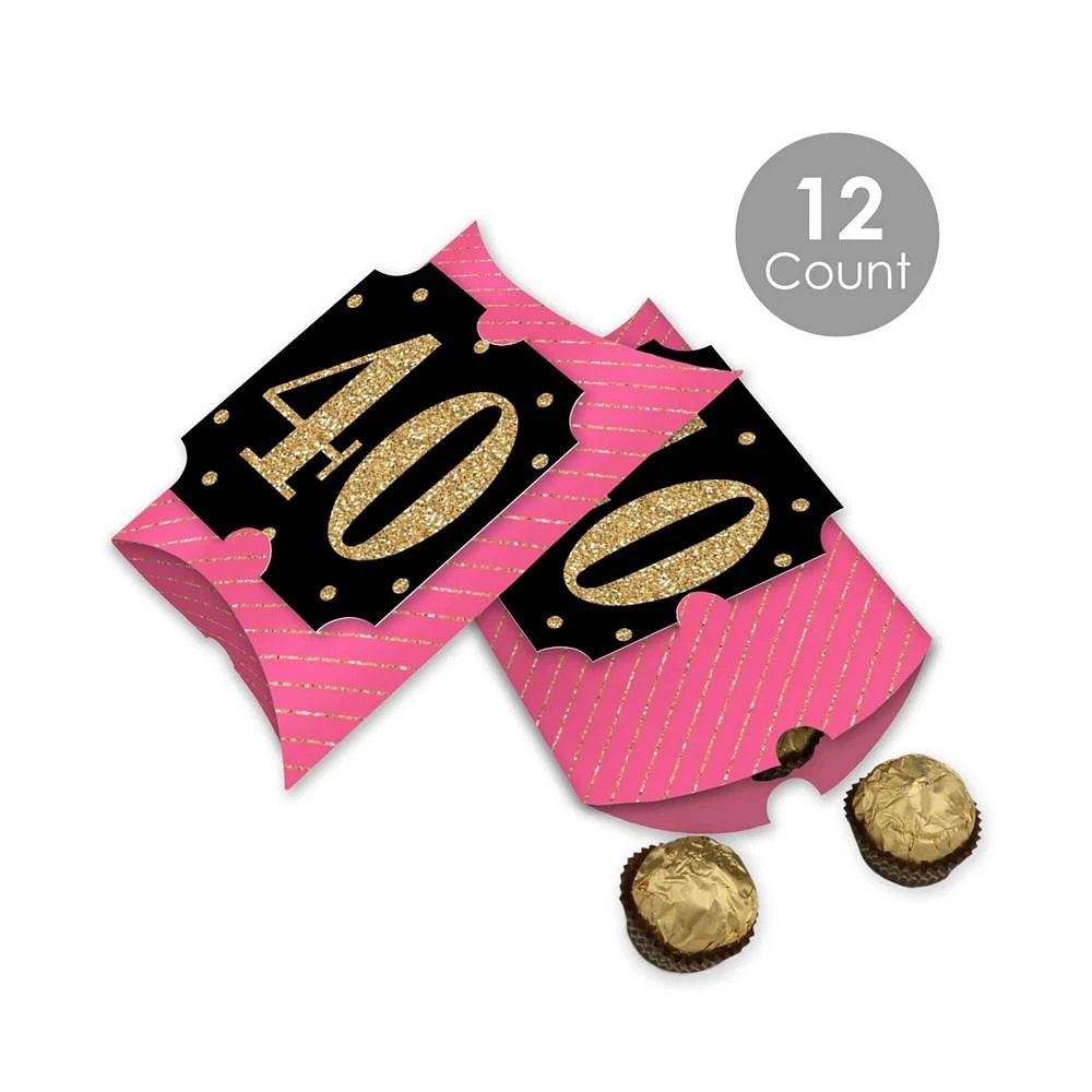 商品Big Dot of Happiness|Chic 40th Birthday - Pink, Black, and Gold - Favor Gift Boxes - Birthday Party Large Pillow Boxes - Set of 12,价格¥127,第2张图片详细描述