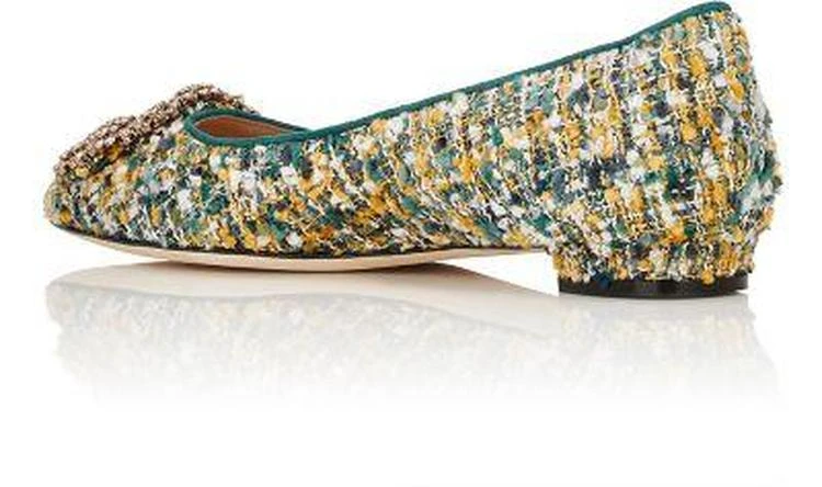 商品Manolo Blahnik|Hangisi Tweed Flats粗花呢平底鞋,价格¥4231,第3张图片详细描述