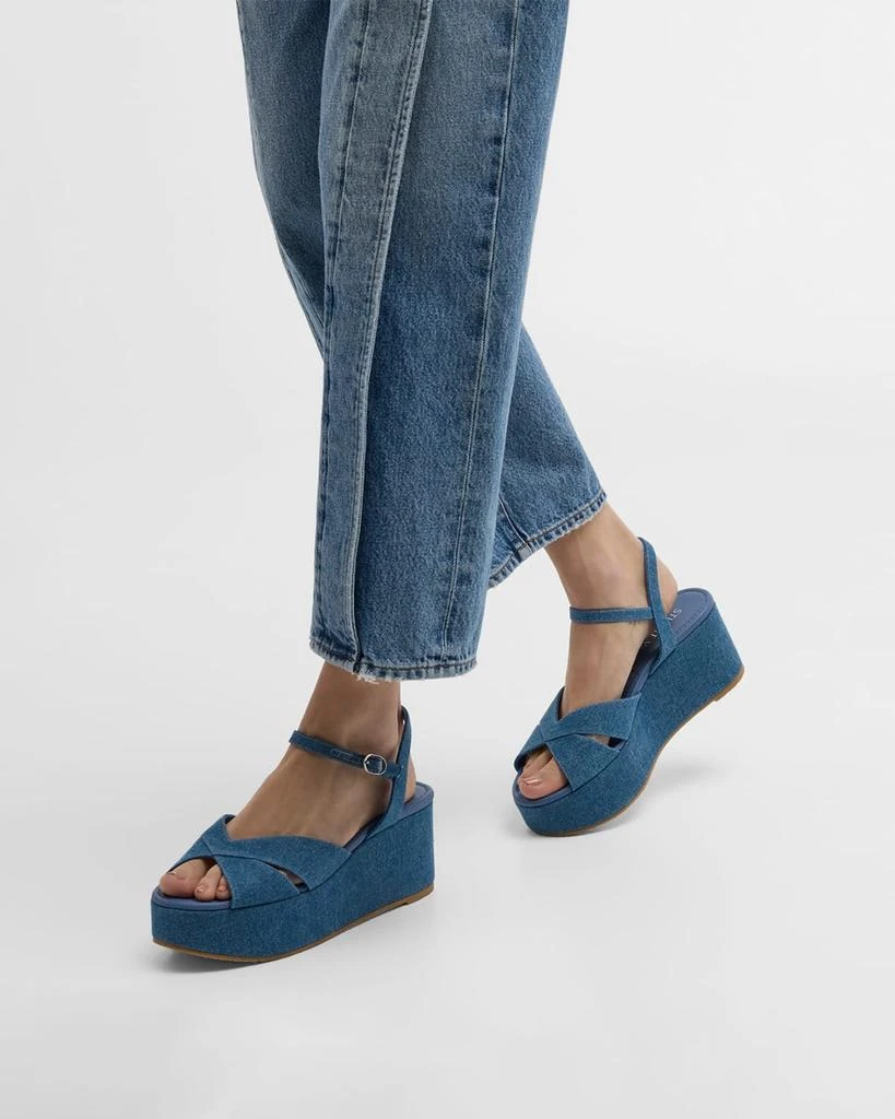 商品Stuart Weitzman|Carmen Crisscross Denim Wedge Sandals,价格¥1493,第2张图片详细描述