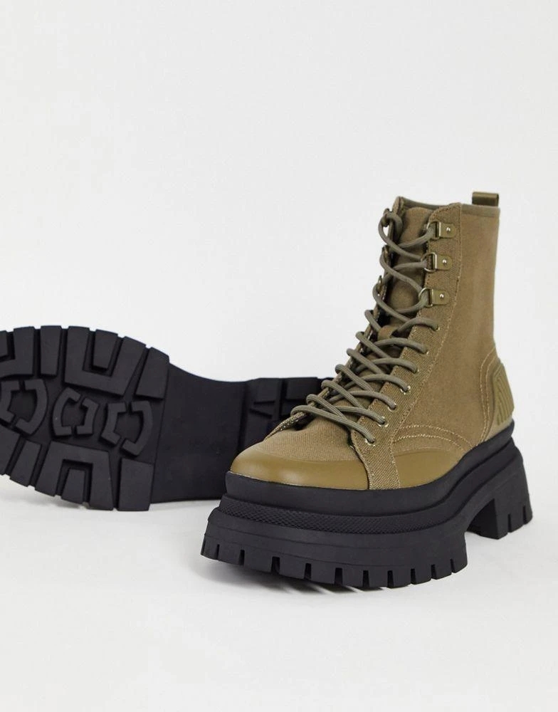 商品ASOS|ASOS DESIGN lace up boots in khaki canvas on chunky sole,价格¥301,第4张图片详细描述