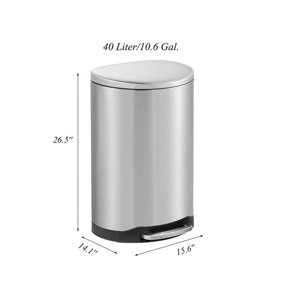 商品Mega Casa|10.6 Gal./40 Liter Stainless Steel Semi-round Step-on Trash Can for Kitchen,价格¥730,第2张图片详细描述