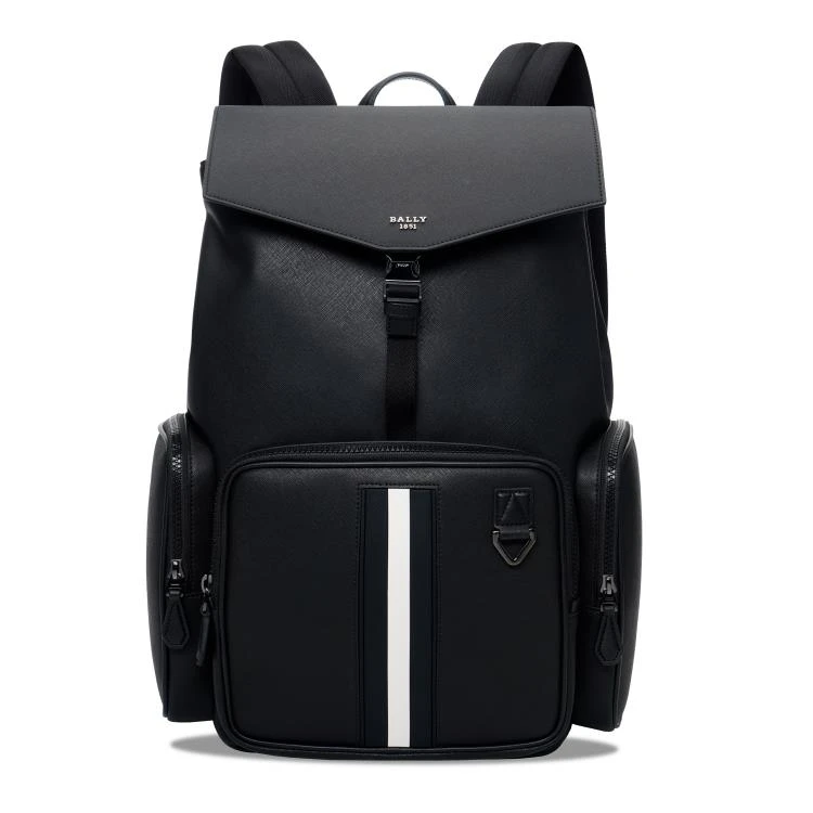商品[国内直发] Bally|巴利 经典条纹 牛皮 双肩包 中号 男款 黑色,价格¥6103,第3张图片详细描述