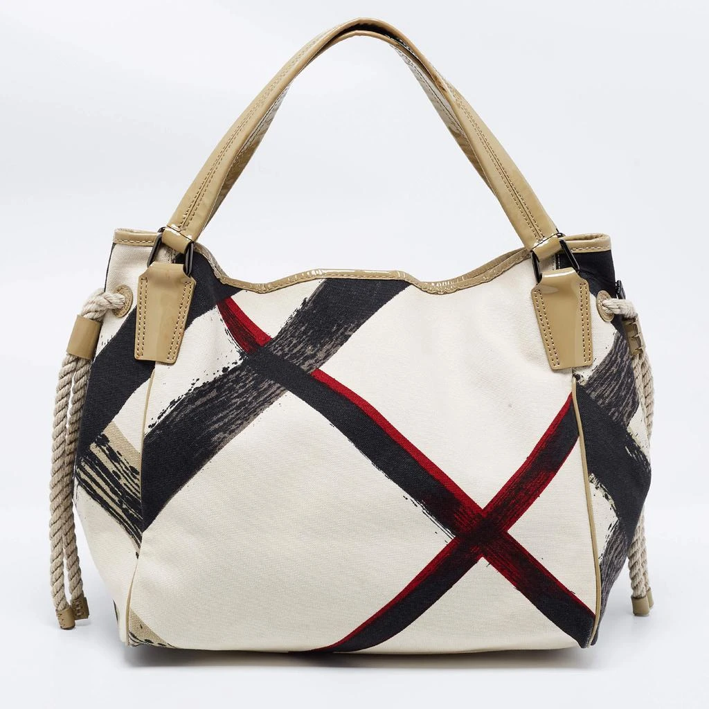 商品[二手商品] Burberry|Burberry Beige Brushstroke Check Canvas and Patent Leather Biltmore Shopper Tote,价格¥2307,第4张图片详细描述