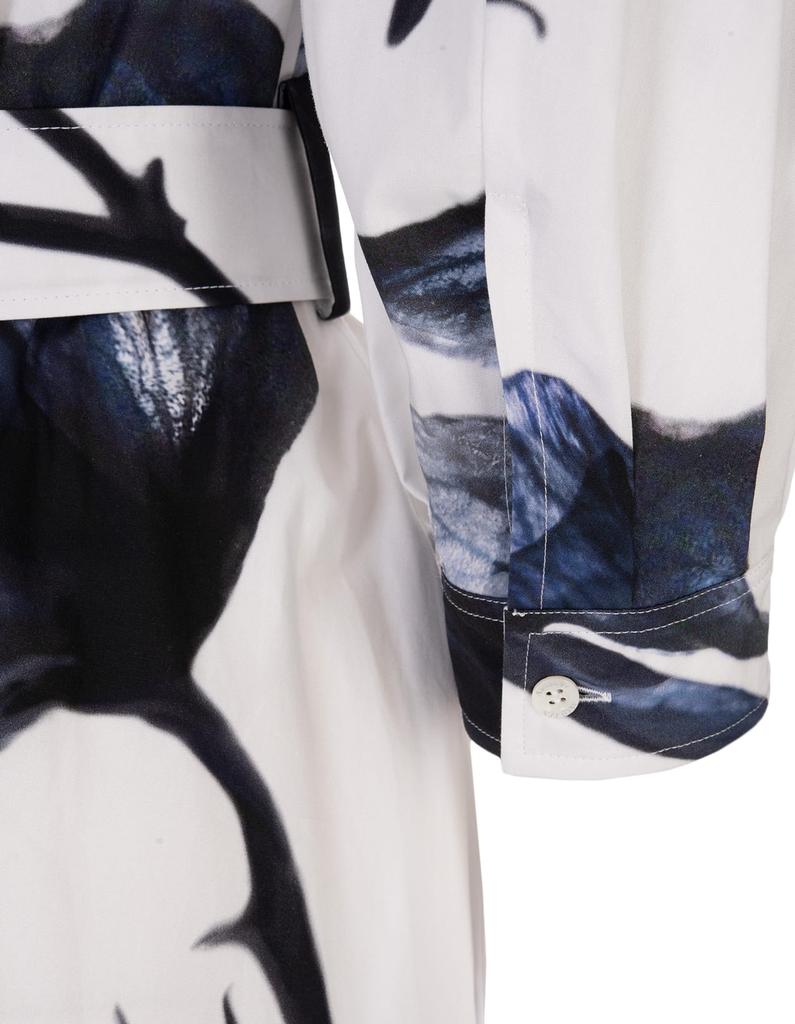 Alexander McQueen White And Blue Bellflower Shirt Dress With Long Balloon Sleeves商品第4张图片规格展示
