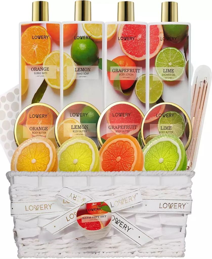 商品Lovery|Bath and Body Care Gift Set, Home Spa Kit in Lemon, Orange, Grapefruit Lime Scents, Relaxing Stress Relief Gift, 19 Piece,价格¥270,第1张图片