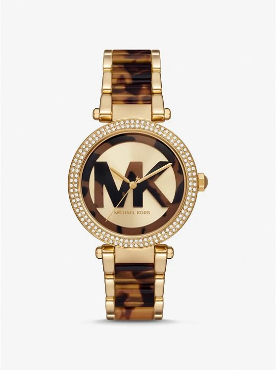 商品Michael Kors|Parker Pavé Gold-Tone and Tortoiseshell Acetate Watch,价格¥1344,第1张图片