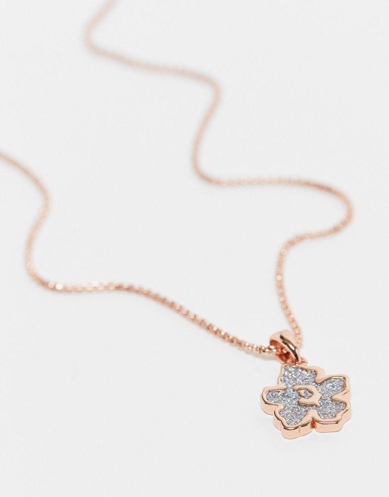 Ted Baker Magnolia necklace with floral pendant in rose gold with silver glitter商品第4张图片规格展示